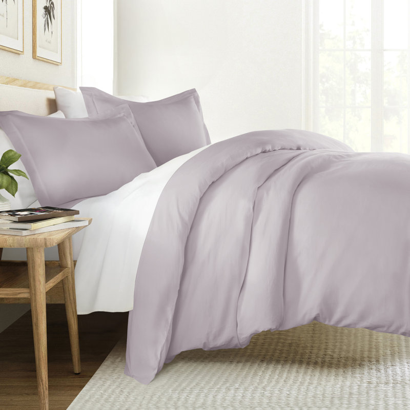 Ensemble de housse de couette en satin de coton rétro délavé à longues fibres, Mauve