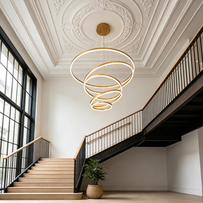 Nazere 5 - Light 40 Inches LED Chandelier Gold Long Large Stairs High Ceiling Pendant Remote Control