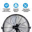 Ventilateur d'extérieur à grande vitesse 20 po Newair, support de plancher ou mural 2 en 1 résistant à l'eau, inclinaison réglable et 3 vitesses jusqu'à 4650 pi³ / min