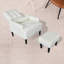 Fauteuil inclinable de salon blanc crème, tissu doux, à dossier, pour un confort moderne avec espace, coussin, design