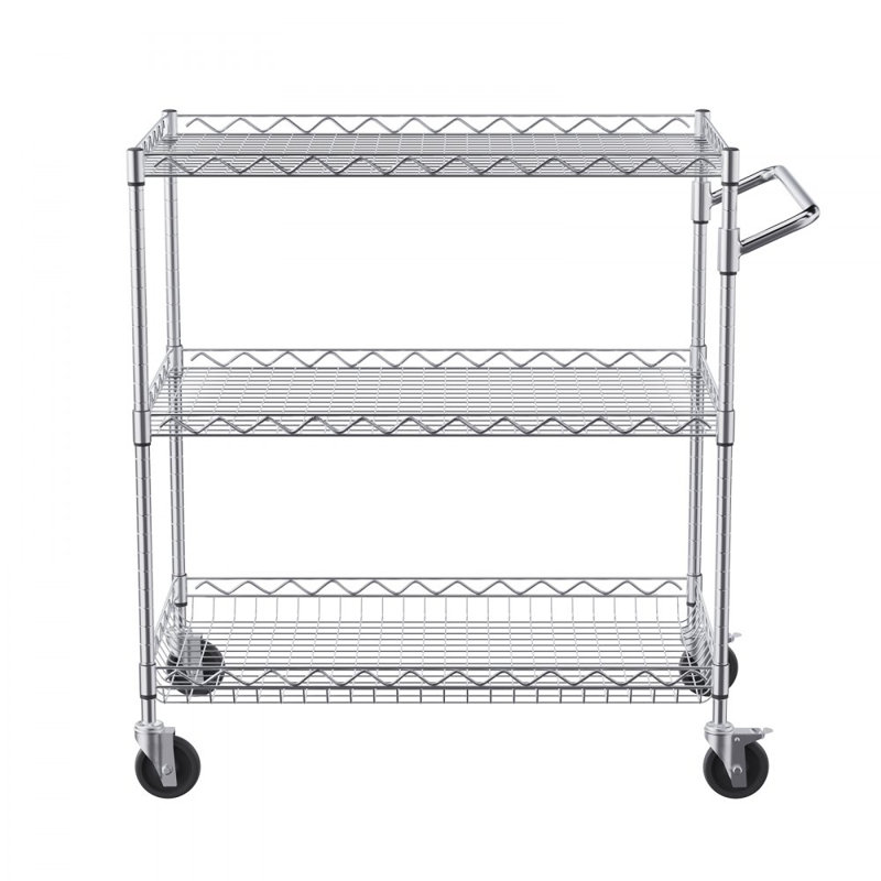 3-Tier Utility Cart Rolling Cart on Wheels 30"x18"x32.4" 661 LBS 6 Hooks
