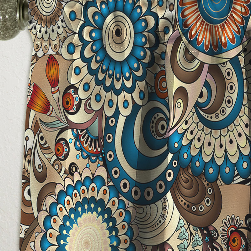 Motif floral avec Doodles et concombres - Rideau simple occultant floral bohémien et éclectique, L 52 po x L 108 po