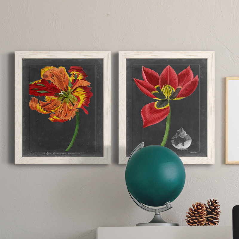 Midnight Tulip I - 2 Piece Painting, 20" H x 24" W x 1" D, White Framed Canvas, No Mat