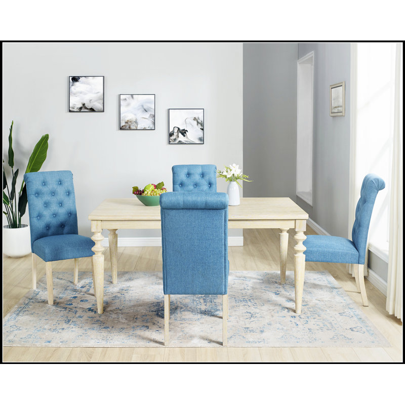 Ensemble de salle à manger 5 pièces à pieds tournés avec 4 chaises capitonnées, Bleu,  5 pièces: table, 4 chaises