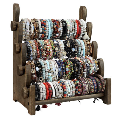 4 Tier Wooden Bracelet Holder Bangle Watch Necklace Display Storage Jewelry Holder Stand Display Organizer Brown 4 Tier Wooden Bracelet Holder