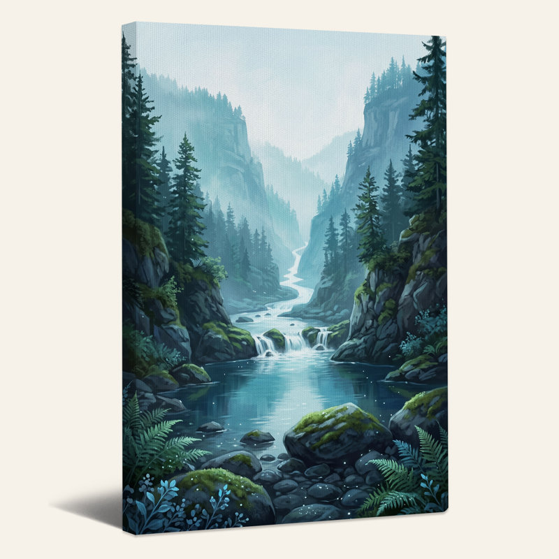 Art mural sur toile Misty Mountain River, H 24 po x l 18 po