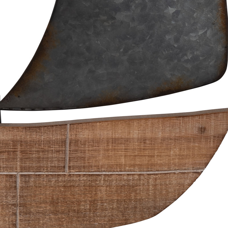 Metal Sailboat Wall Decor - 19" Coastal Nautical Accent in Iron & Wood