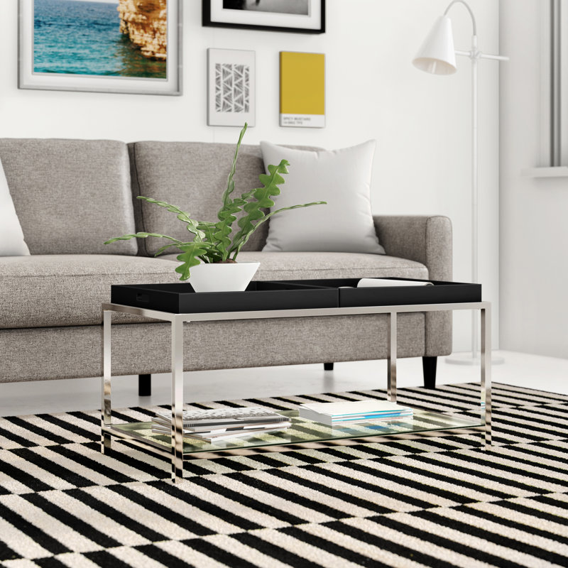 Table basse avec tablette et plateaux amovibles 34,75 po Planas, Noir