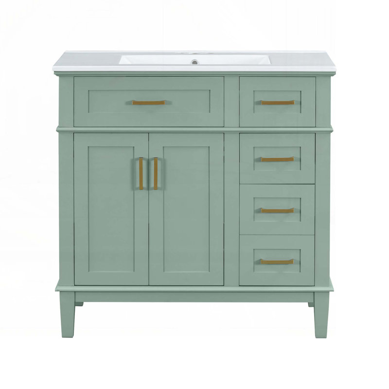 Meuble-lavabo 36 po avec lavabo en céramique, Vert