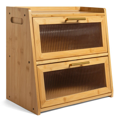 Extra Large Bamboo Bread Box For Kitchen Countertop, Dual-Layer Breadbox Provides Double The Bread Storage Space With Frosted Acrylic Panels