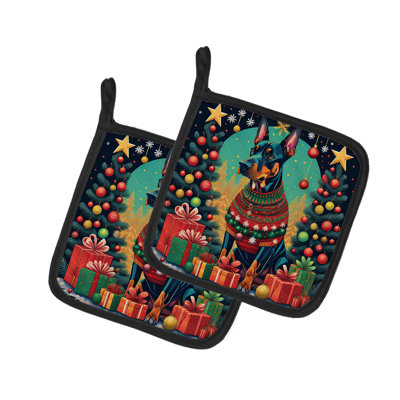 Paire de poignées Doberman Pinscher Christmas