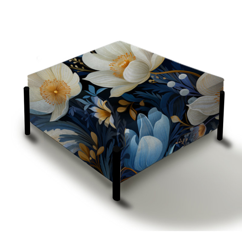 Grand repose-pieds carré floral Blue Oasis