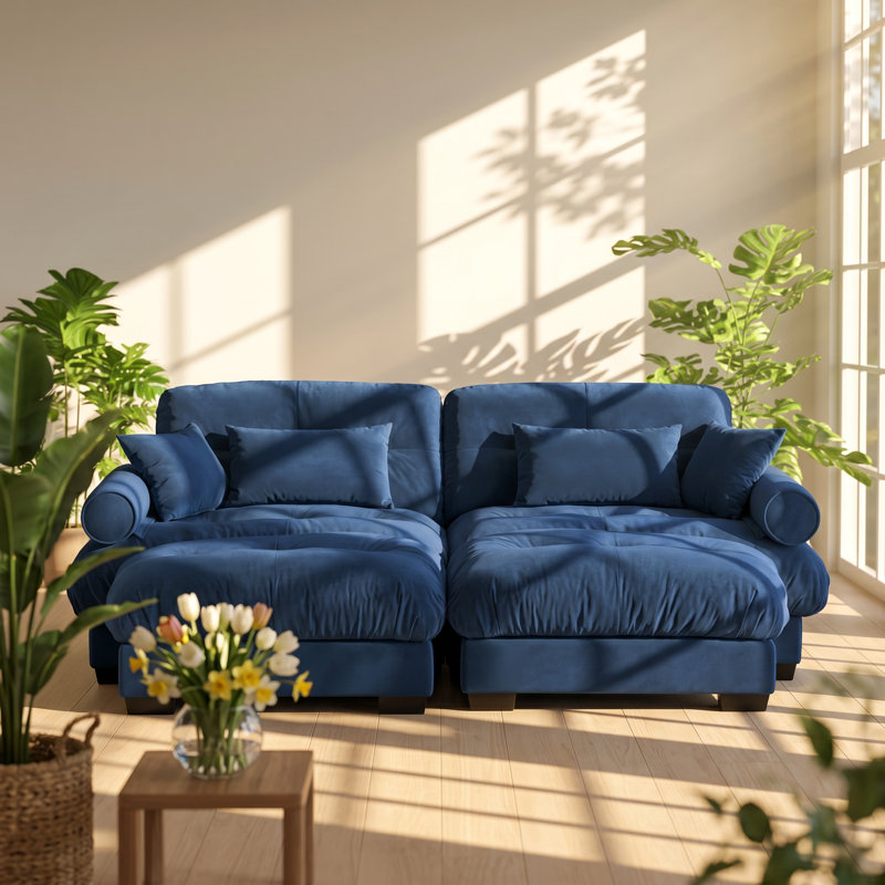 Canapé moderne avec repose-pieds en velours l 93,7 po x P 61,8 po x H 35 po Modern