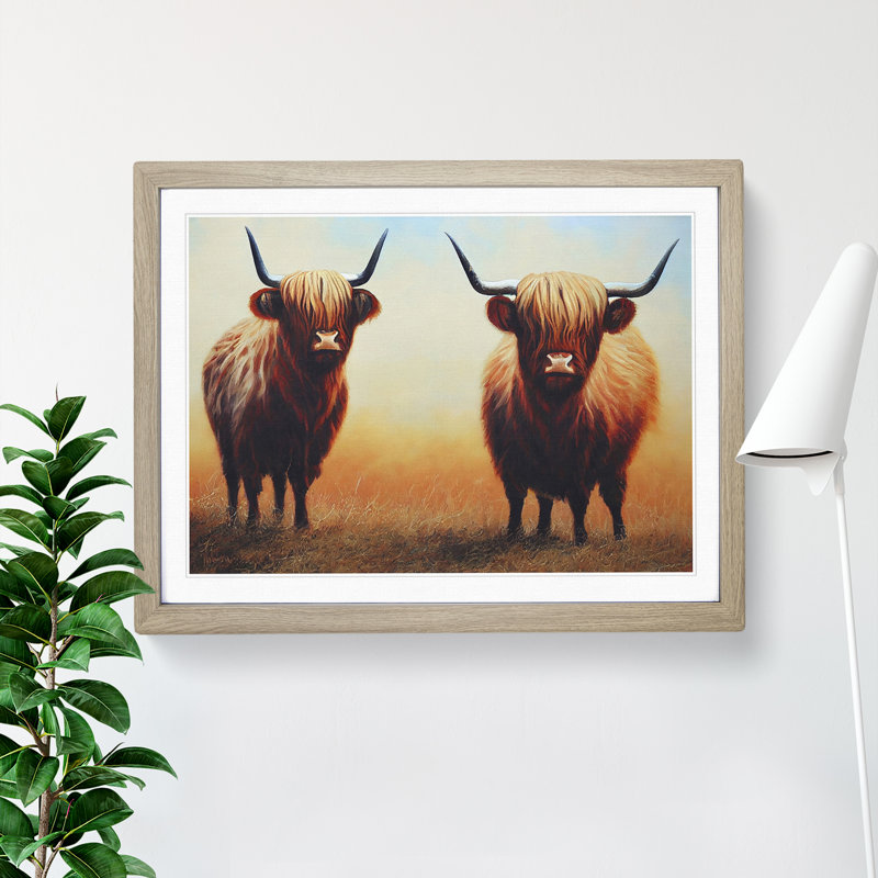 Two Highland Cows Vol.1 - Framed Print, 34cm H x 46cm W x 2cm D, Oak