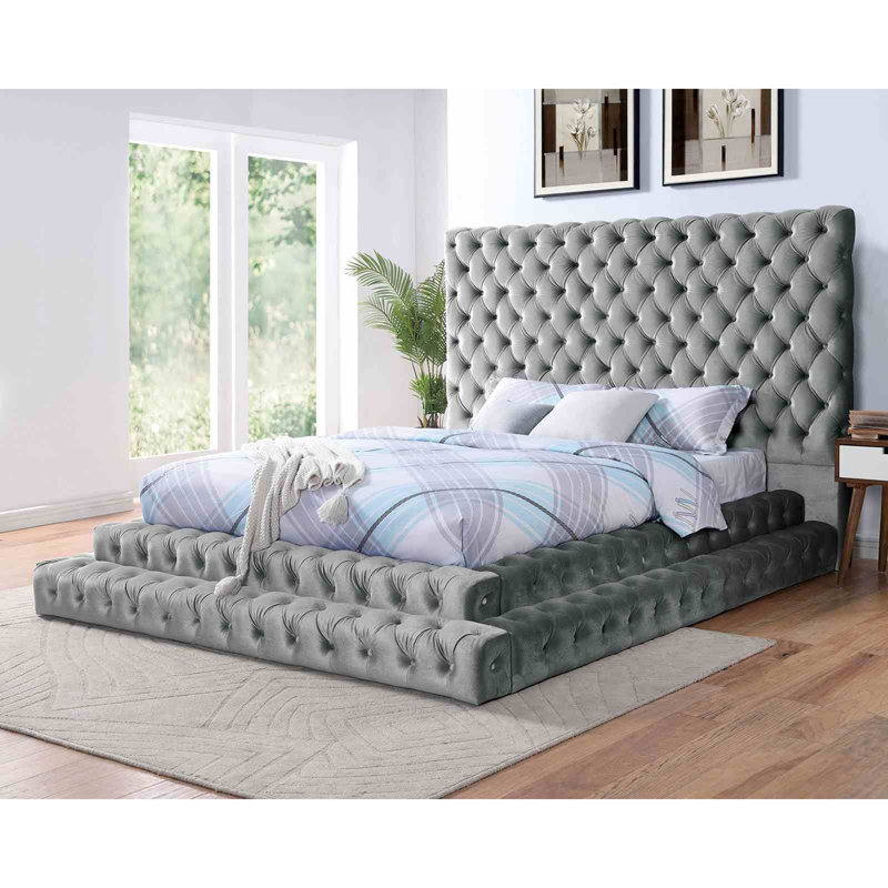 Lit de style contemporain, Gris, Très grand lit