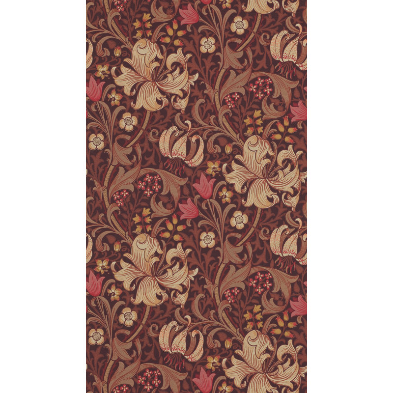 Golden Lily Wallpaper, Fig/Burnt Orange