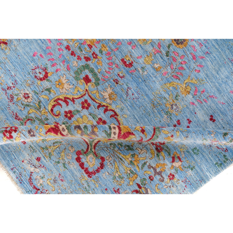 Hand Knotted Wool Area Rug in Blue