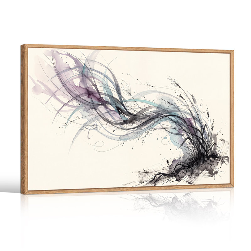 Tableau sur toile à motif abstrait tourbillonnant violet et turquoise, lavis d'encre, H 24 po x l 36 po