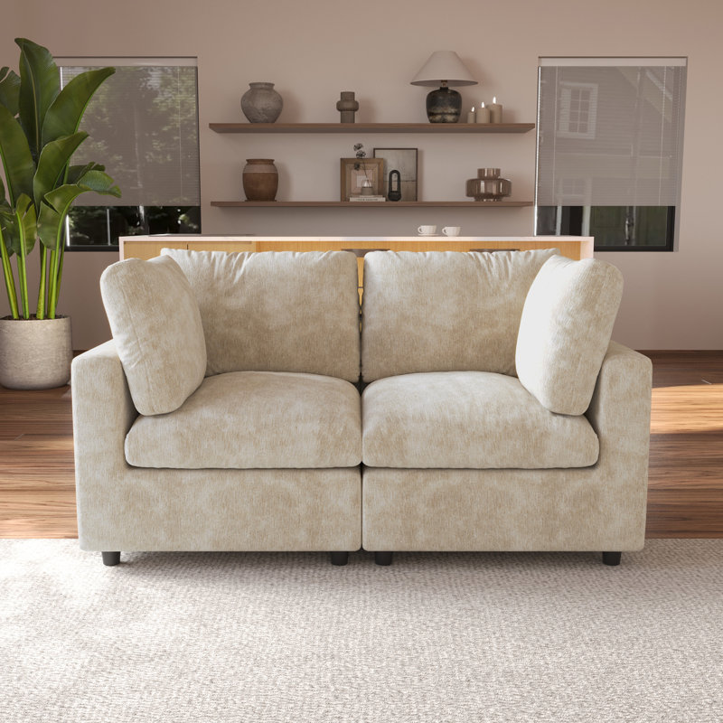Kessi 67" Upholstered Slipcovered Loveseat Sofa, Khaki