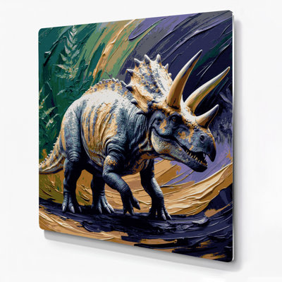 Dinosaur Triceratops Gray Metal Wall Art