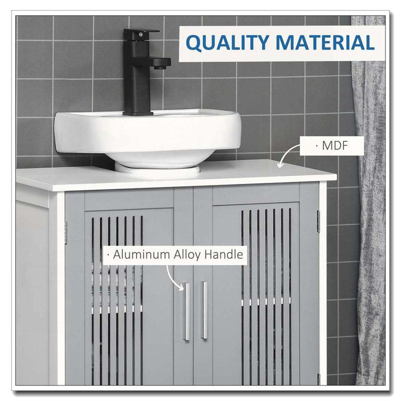 Armoire de meuble-lavabo moderne sous le comptoir avec 2 portes et piédestal sous le lavabo avec tablettes réglables