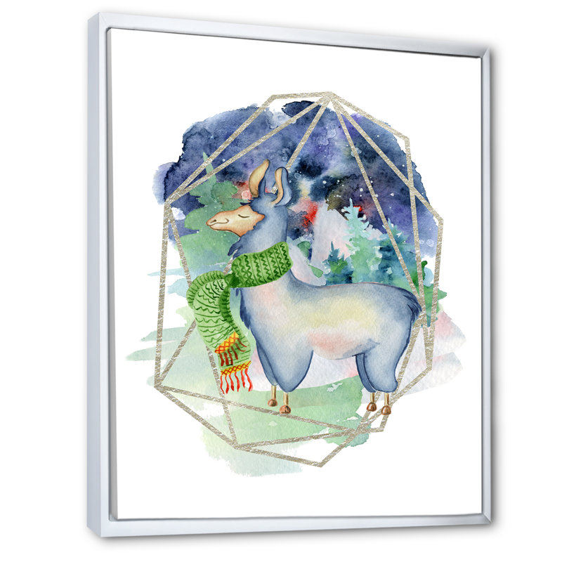 Joli dessin de lama - peinture, H 32 po x l 16 po x P 1 po, Cadre flottant blanc