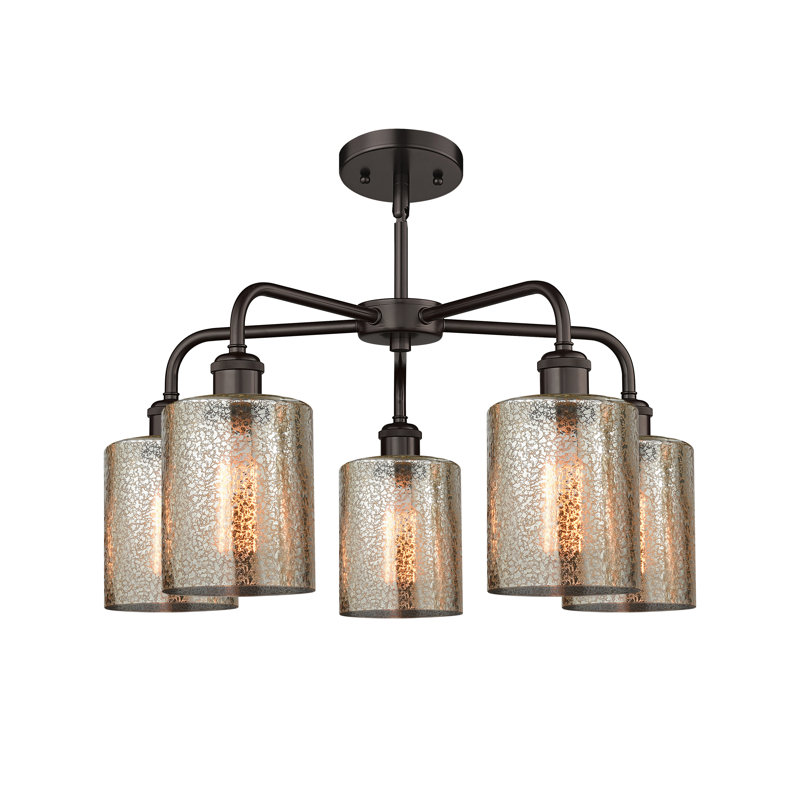Lustre tambour 5 lumières en acier à intensité variable Dublin, Mercurisé, Bronze huilé