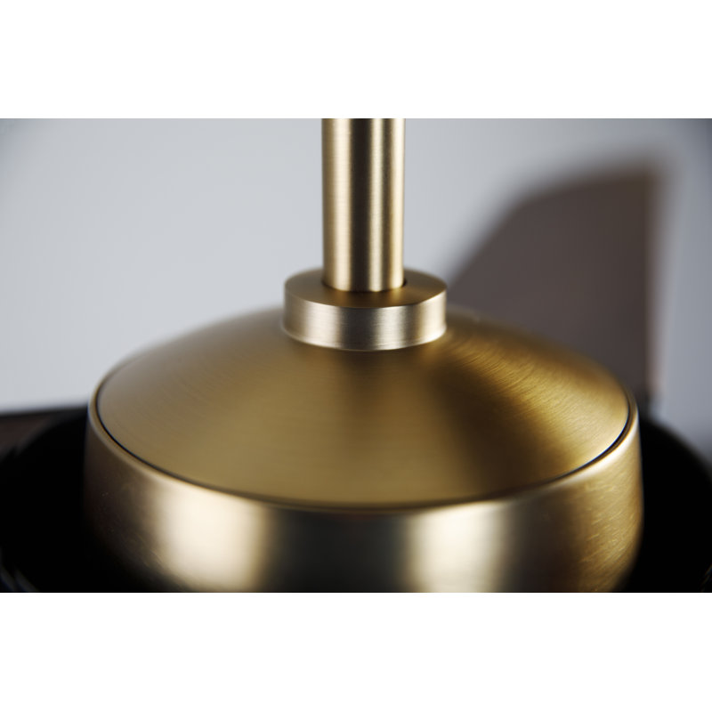 Ambit Downrod Ceiling Fan, Satin Brass/Matte Black, Wall/Remote Combo Controls, Mahogany