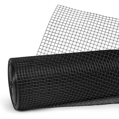 Toile de quincaillerie recouverte de vinyle noir H 4 pi x l 50 pi, rouleaux de clôture en fil soudé de calibre 19, maille 1/2 po x 1/2 po