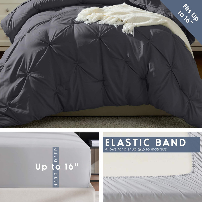 Bed-in-a-Bag Pinch Pleat Comforter Set with Bed Sheets & Down Alternative Pillows, Twin Comforter + 6 Additional Pieces