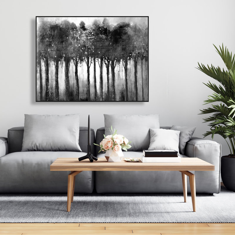 Arbres monochromes - paysages gris, toile encadrée pour la décoration
