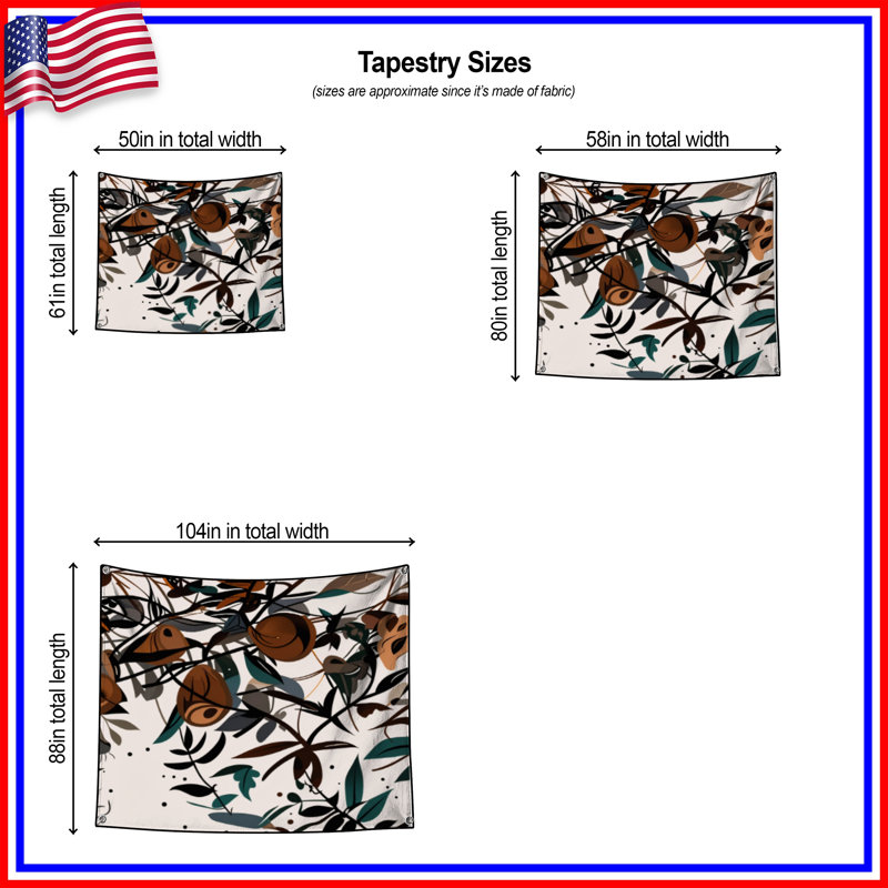 Tapisserie murale botanique - décoration murale florale, 104 po H x 88 po avec 4 œillets