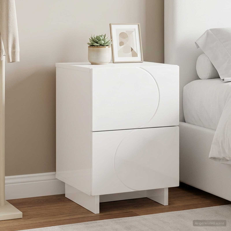 33.5 cm W Bedside Table, High Gloss White
