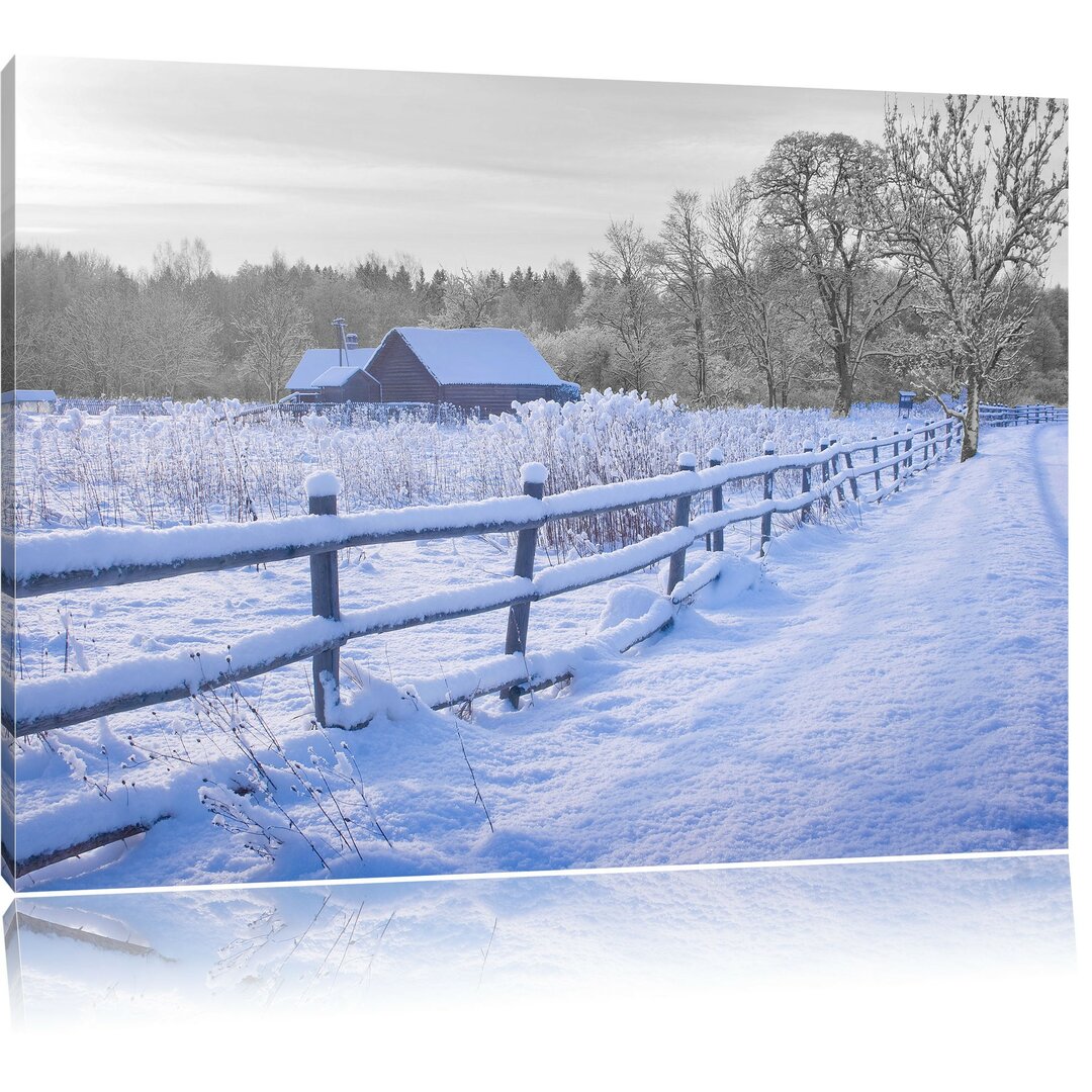 Leinwandbild Holzhaus in Landschaft