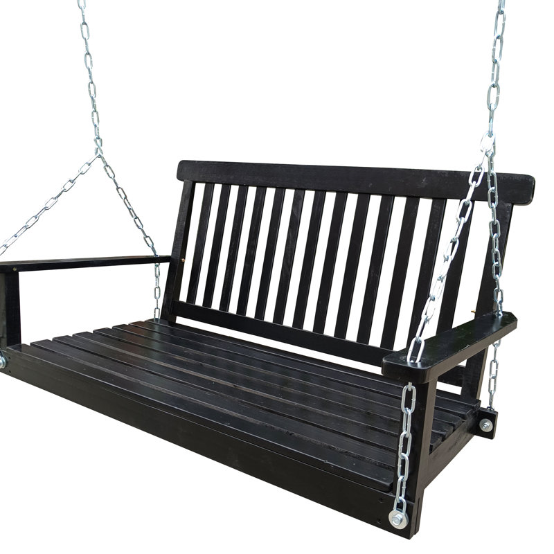 Banc de balancelle en bois massif. Noir, capacité de poids de 800 lb, installation facile pour le patio extérieur, fabrication en bois de jardin. À assembler