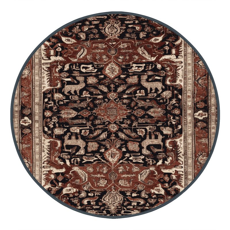 Machine Washable Persian Brown Area Rug, Round 3'
