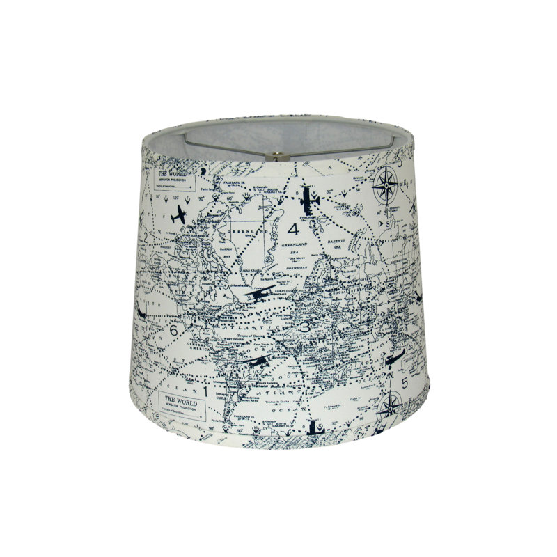 Abat-jour tambour en mappemonde bleu marine - Inspiration de voyage, H 10 po x l 12 po x P 12 po