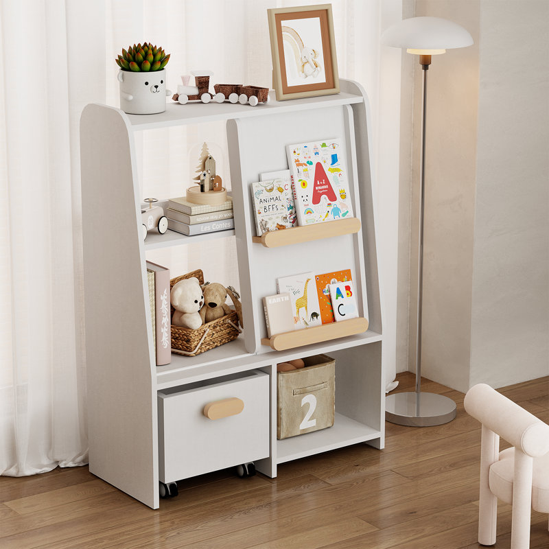 Kids Bookcase with Sliding Door and Drawer, Organizer Cabinet, Book Display