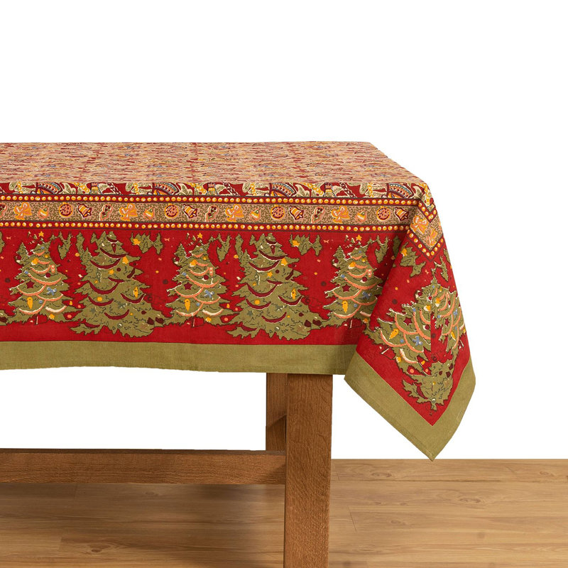 Noel Red and Green Cotton Square Tablecloth 59" x 59"