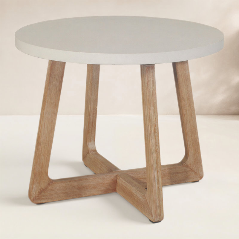 Table d'appoint d'extérieur en eucalyptus massif avec plateau en béton Mahi