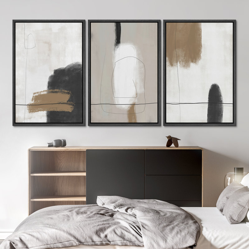 Grunge Brown Gray Paint Abstract Modern Rustic Nordic Home Decor - Framed Canvas Print Wall Art Work, 72" W x 36" H