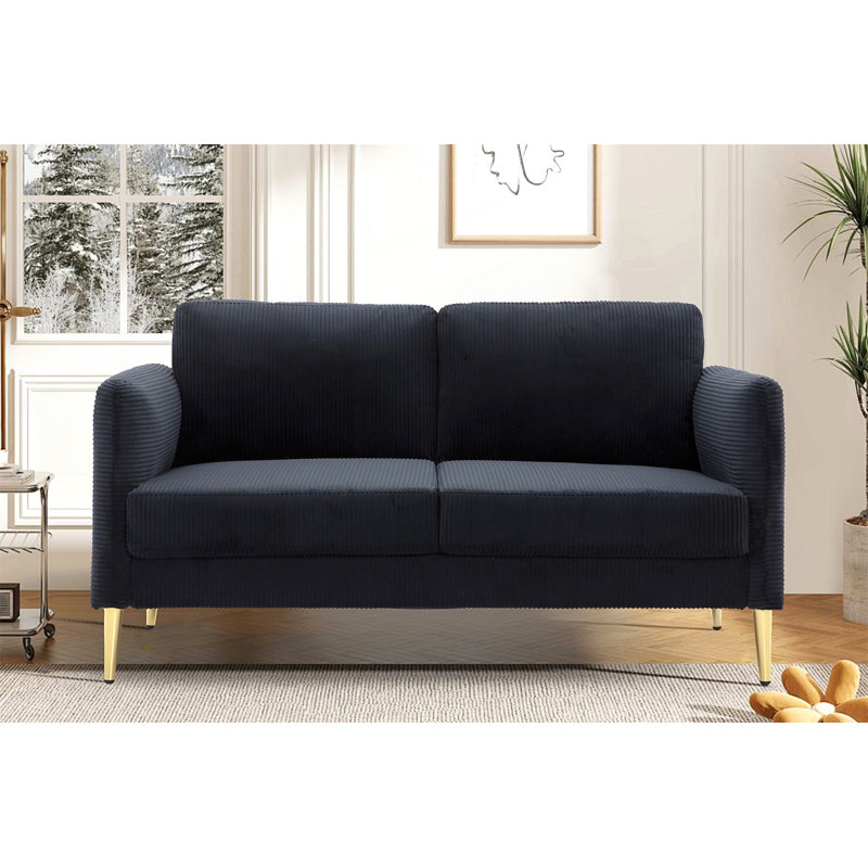 60.63" Wide Modern Corduroy Loveseat, Black