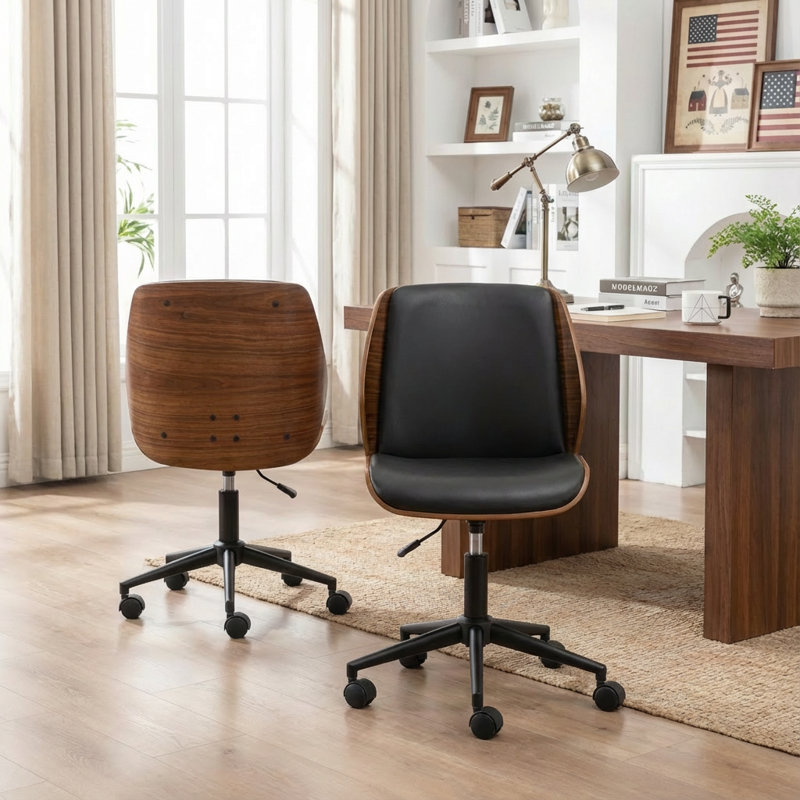 Bryonie Faux Leather Upholstered Armless Office Chair, Black