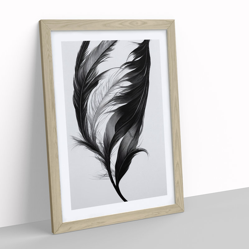 Wistful Feather - Wall Art, 34cm H x 25cm W, Oak Framed