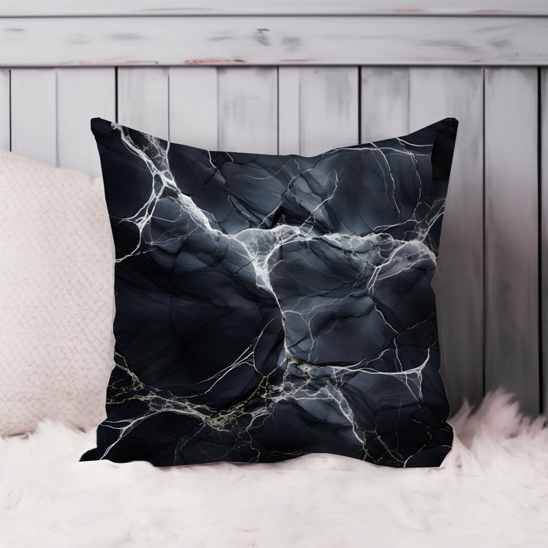 Abstract Black Marble Geode Symphony II Modern, 16"H x 16"W