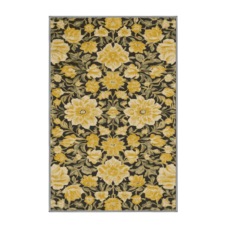 Tapis botanique brun lavable à la machine, Rectangle 2 pi x 3 pi