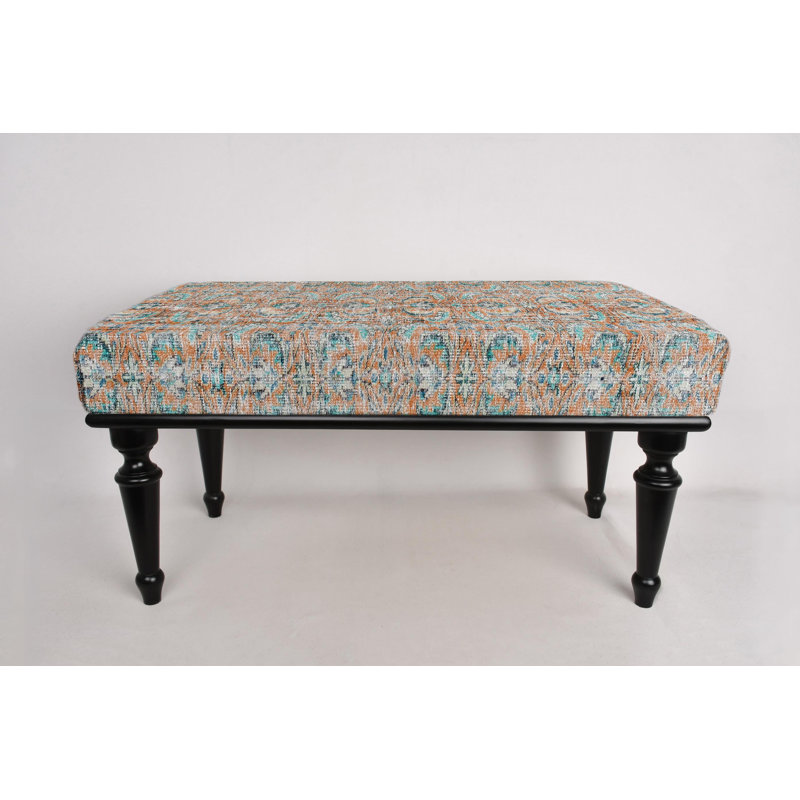 Cotton Upholstered Bench, Black, 45cm H x 120cm W x 45cm D
