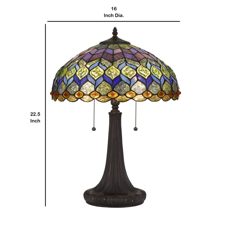 Bronze Engraved Base Tiffany Table Lamp with Multicolor Shade