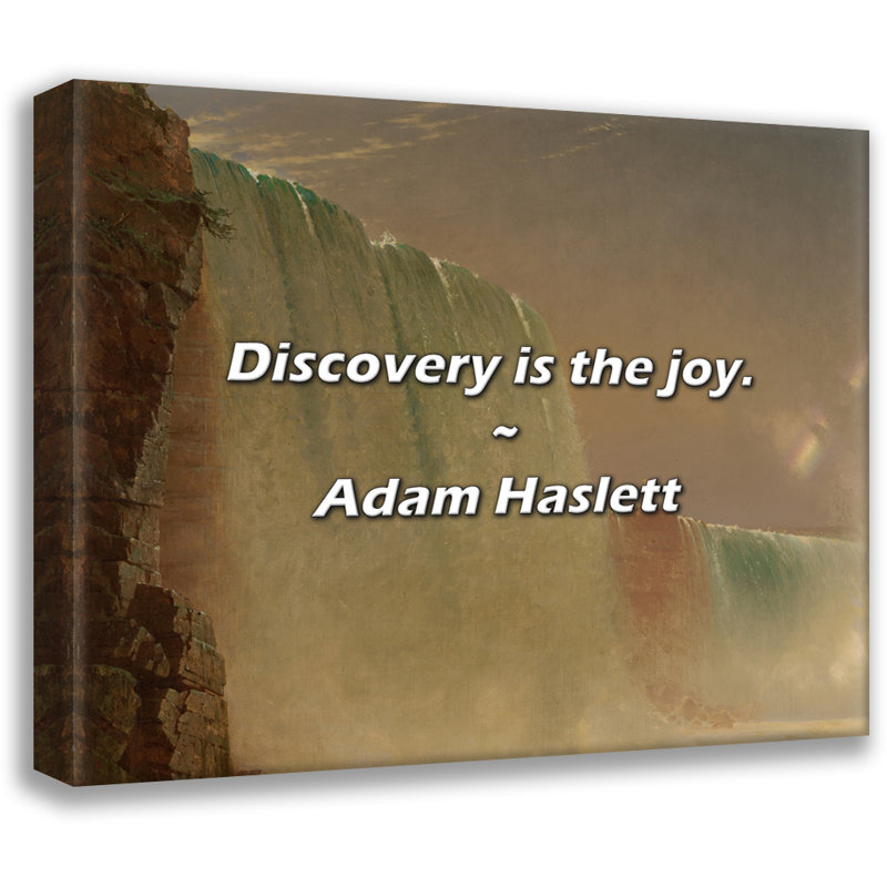 Citation artistique «Discovery is the joy». Toile tendue par Adam Haslett, H 17 po x l 24 po