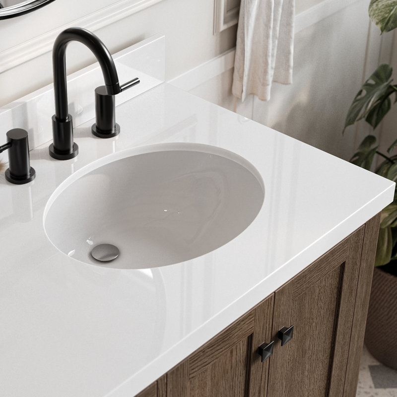 Cambridge 37 in. Single Vanity, Oval, Brown Oak, Pure White Quartz